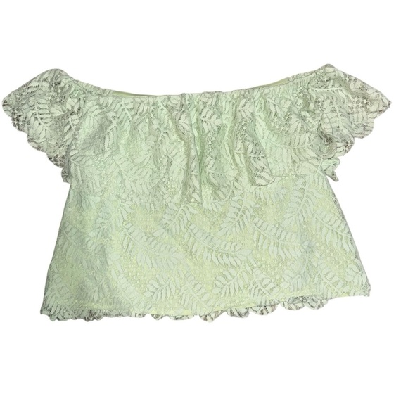 GUESS Mint Green Lace Off-Shoulder Top - Size M - Picture 1 of 5